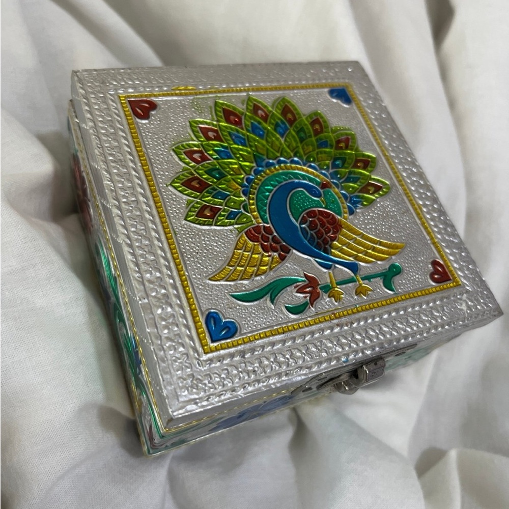 Colorful Peacock Embossed Trinket Box
